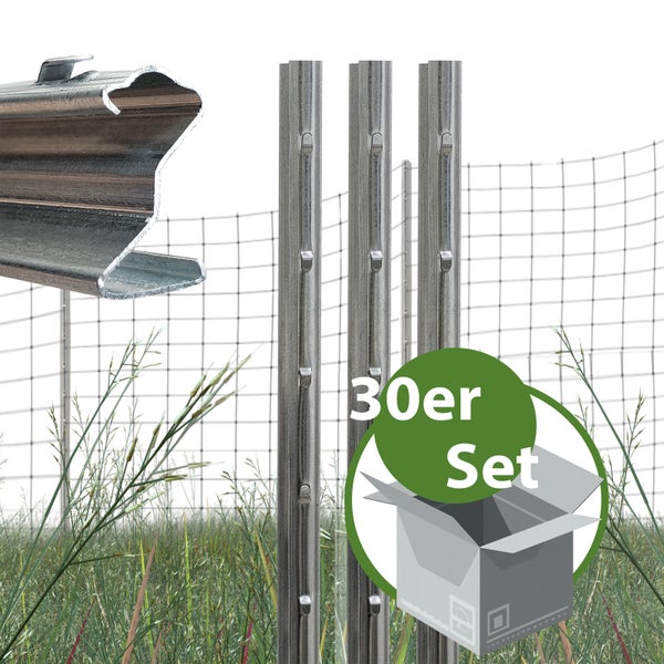 Set aus 30 Z-Profil Zaunpfosten aus verzinktem Stahl fuer Wildzaun oder Knotengeflecht