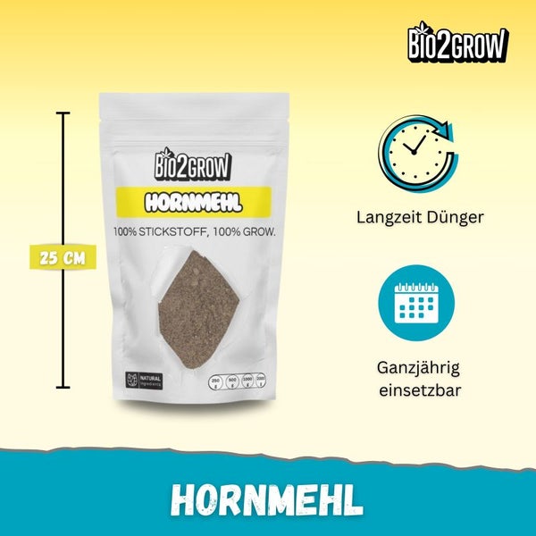 Bio2grow Hornmehl 2 Kg Stickstoffdünger – Organischer Langzeitdünger für Garten, Beete & Rasen – Bodenverbesserer mit natürlicher Langzeitwirkung – Für gesundes Pflanzenwachstum