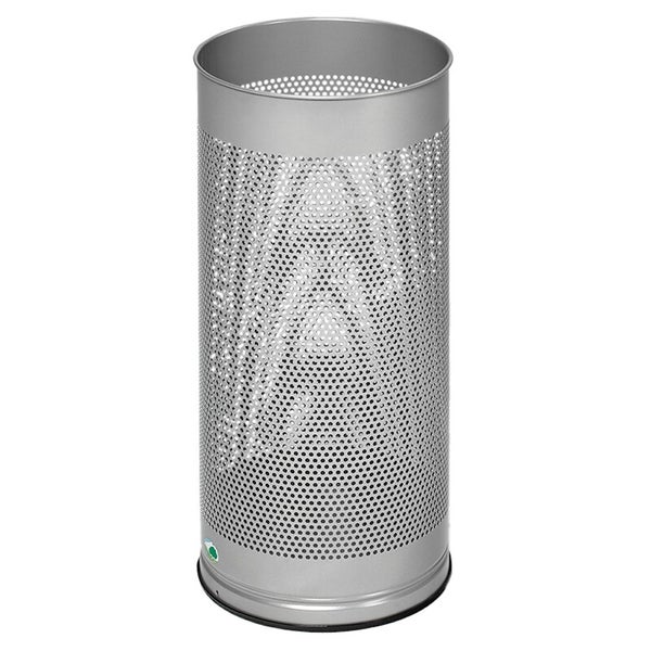 Zylindrischer Schirmständer aus gelochtem Metall in Silber.
