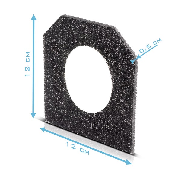 Schallschutzmatte für Sanitärinstallationen, 12 mal 12 Zentimeter, Stärke 0,5 Zentimeter.