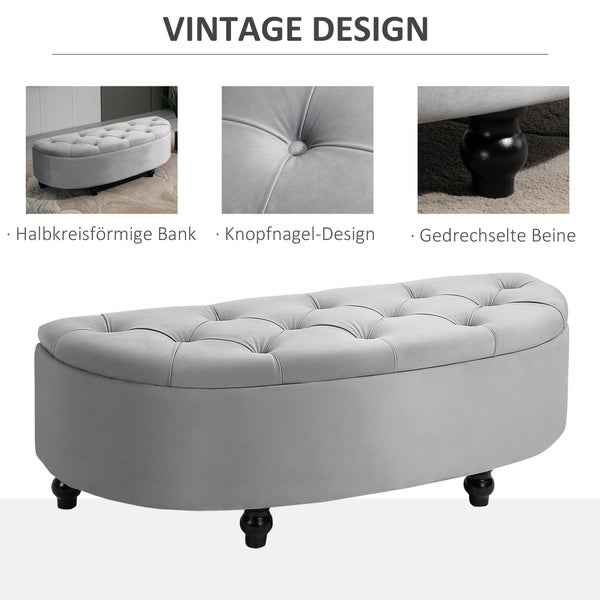 HOMCOM Sitzbank mit Stauraum Sitztruhe mit geöffnetem Deckel, Velvet-Touch, Polsterbank für Schlafzimmer, Gummiholz Grau 120 x 46 x 42 cm