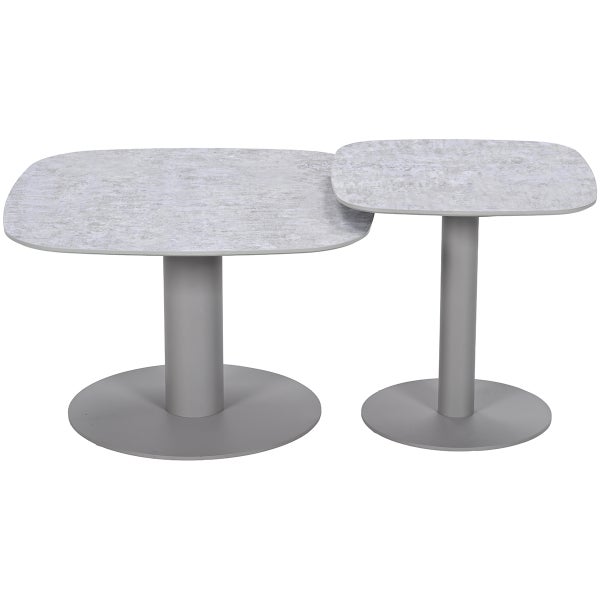 Beistelltisch-Set 2-teilig mit abgerundeten Tischplatten in Betonoptik und runden Metallfüßen