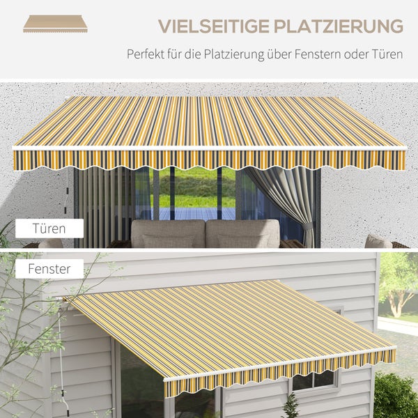 Outsunny Markise Gelenkarmmarkise Sonnenschutz mit Handkurbel 3,5 x 2,5m Gelb Grau Alu Polyester