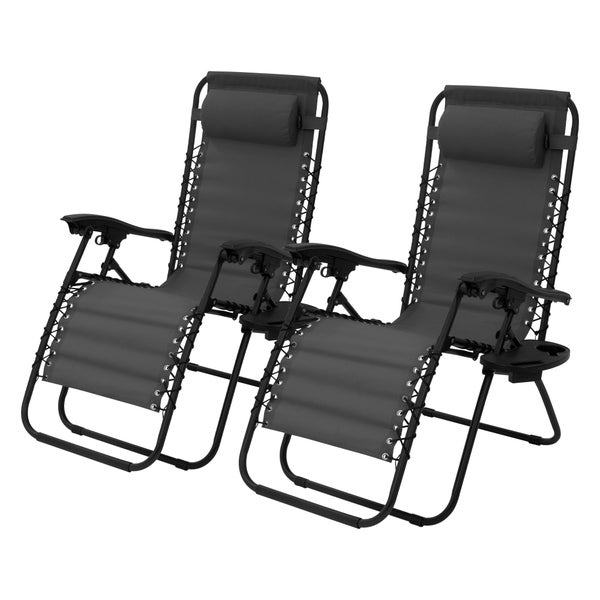 ML-Design 2er Set Sonnenliege klappbar Anthrazit, Liegestuhl mit verstellbarem Kopfpolster & Rückenlehne, Gartenliege mit Schnürsystem, Zero Gravity Outdoor Relaxliege, Gartenstuhl mit Getränkehalter