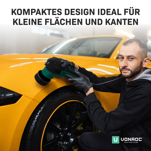 VONROC Dual Action Poliermaschine Auto Set elektrisch - Auto Zubehör Politur zum Kratzer entfernen, Autopflege Set - Variable Geschwindigkeit, 400W, 50-75MM inkl. 2xTräger & 8xPads