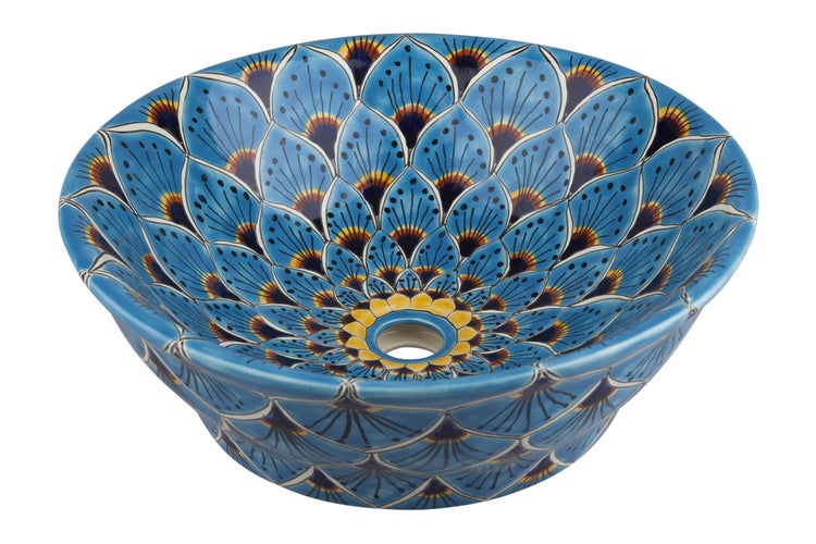 Keramik Waschbecken mit blauem Blumenmuster