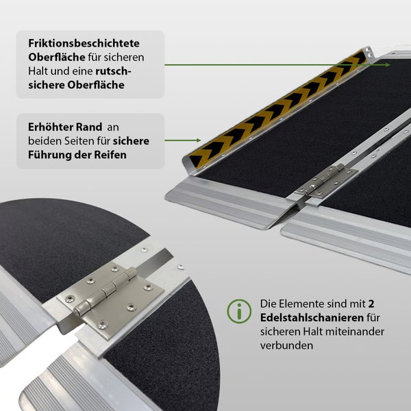 TRUTZHOLM Rollstuhlrampe klappbar 91 cm Traglast 272 kg Alu grau schwarz beschichtet Auffahrrampe