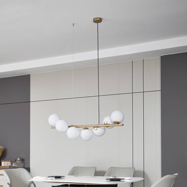Lucande Pendelleuchte Isandro (Design, Modern) in Gold / Messing aus Metall (7 flammig G9) - Glas Hängelampe Esstischlampe Hängeleuchte Wohnzimmerleuchte