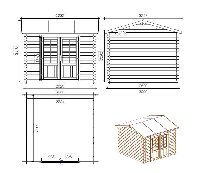 Gartenhaus, Gerätehaus 9m2 Größe 3x3m Imprägniert HORNBACH