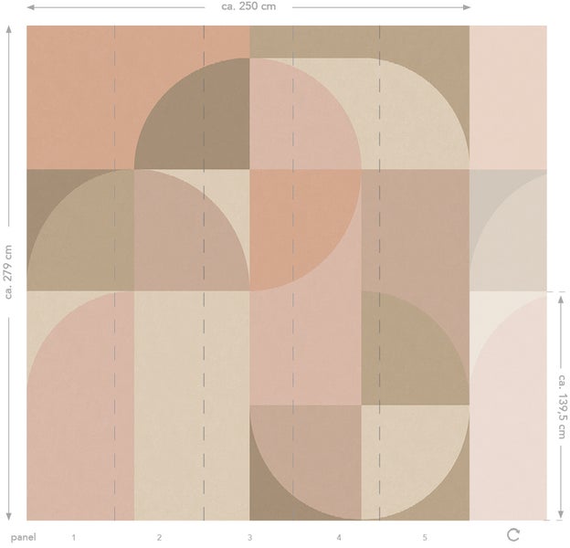 Tapete mit geometrischem Muster aus Quadraten und Halbkreisen