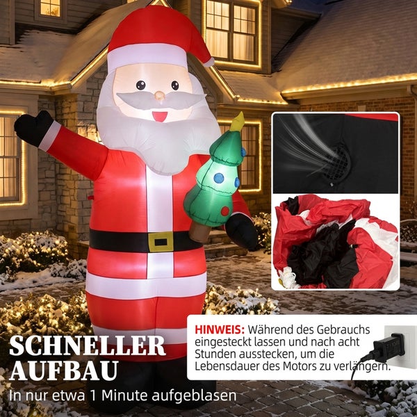 Aufblasbarer Weihnachtsmann mit LED Beleuchtung und Tannenbaum als Weihnachtsdekoration für den Außenbereich