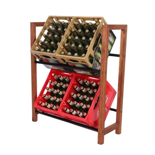 PROREGAL Getränkekistenregal HUNSRÜCK HxBxT 95x82x32cm 4 Kisten auf 2 Ebenen Massives Kiefernholz Braun geölt