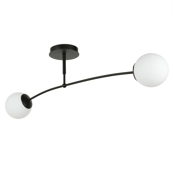 Deckenleuchte mit zwei kugelförmigen Lampenschirmen