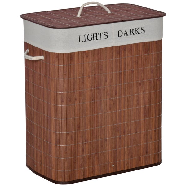 HOMCOM Bambus Wäschekorb schmal mit Deckel 100L Wäschesammler mit Griffen, 2 herausnehmbarer Wäschesack, Laundry Baskets Wäschebox für Waschküche, Schlafzimmer, Badezimmer Braun