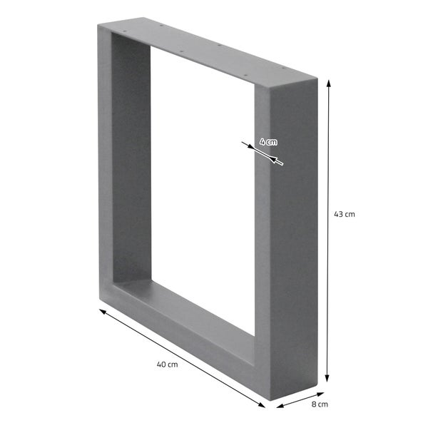 ECD Germany 2er Set Tischbeine 40x43 cm, Grau, Stahl pulverbeschichtet, Industriedesign, Vierkantprofil, Metall Tischkufen, Tischuntergestell Tischgestell Möbelfüße Bankkufen Bankgestell Bankbeine