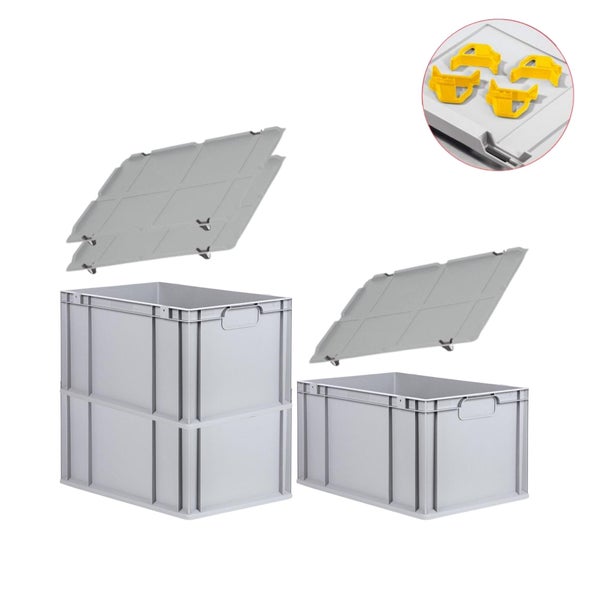 PROREGAL Spar Set 3x Eurobox Nextgen Economy Mit Auflagedeckel & 4x Schiebeschnappverschlüsse Gelb Griffe Geschlossen HxBxT 32 x 40 x 60 cm 65 Liter