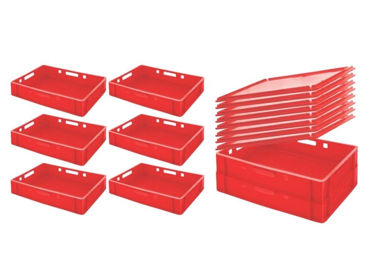 PROREGAL SuperSparSet 8 x Eurobehälter Fleischerkasten E1 Mit Auflagedeckel HxBxT 12,5 x 40 x 60 cm 25 Liter Rot Fleischerkiste Fleischkiste