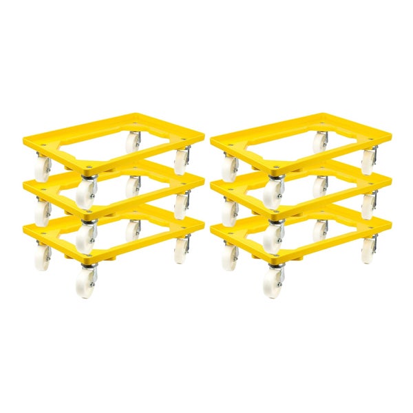 PROREGAL Transportroller für Euroboxen 60 x 40 cm mit Kunststoffräder Gelb Offenes Deck 2 Lenkrollen und 2 Bremsrollen Traglast 300 kg
