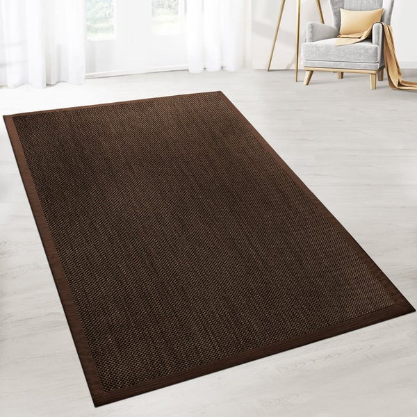 FLOORDIREKT Sisal-Teppich Tiger-Eye - aus 100% Sisal - mit Brodüre - Dunkelbraun - 200 x 290 cm