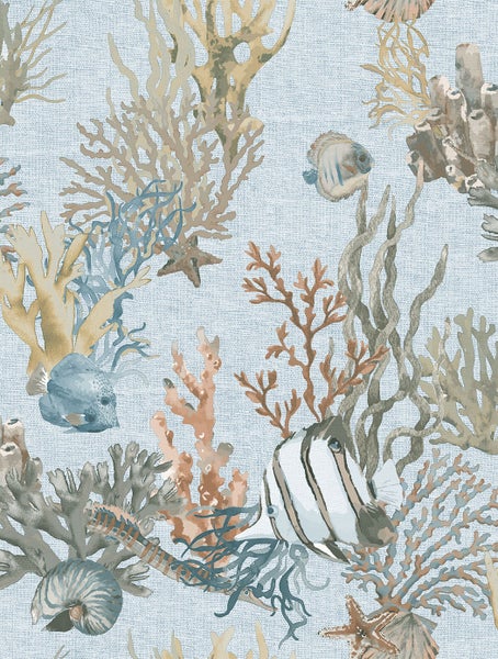 Sanders und Sanders Tapete Unterwasserwelt Blau und Graugrün - 53 cm x 10 m - 640011
