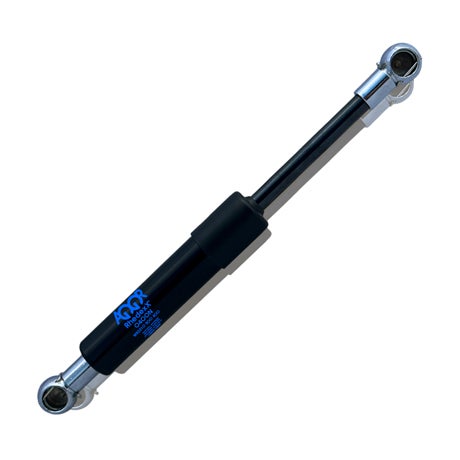 Gasdruckfeder Rhedexx 400 Newton in Schwarz und Silber mit Kugelgelenken aus Metall.