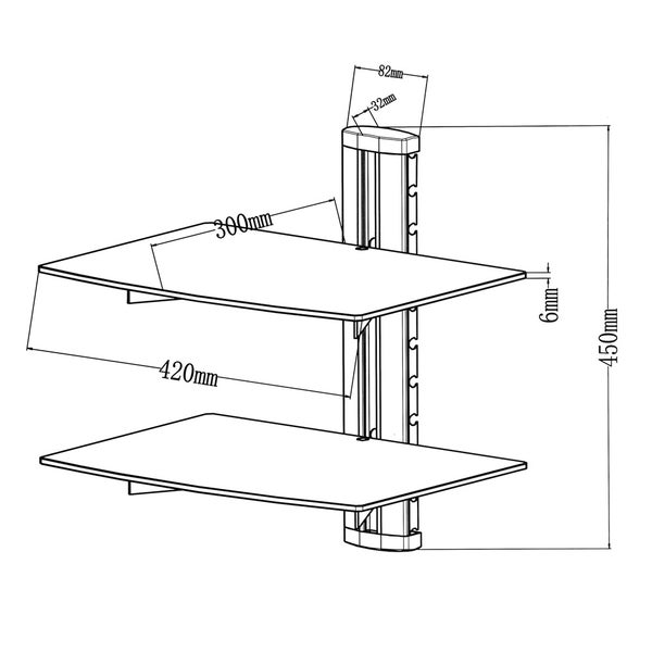 Wandregal tectake  44 x 42 x 34 cm mit 2 Ablagen schwarz