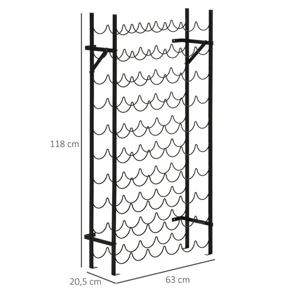 HOMCOM, Weinregal, Weinständer, B63 x D20,5 x H118cm, Eisen, Stahl, Schwarz