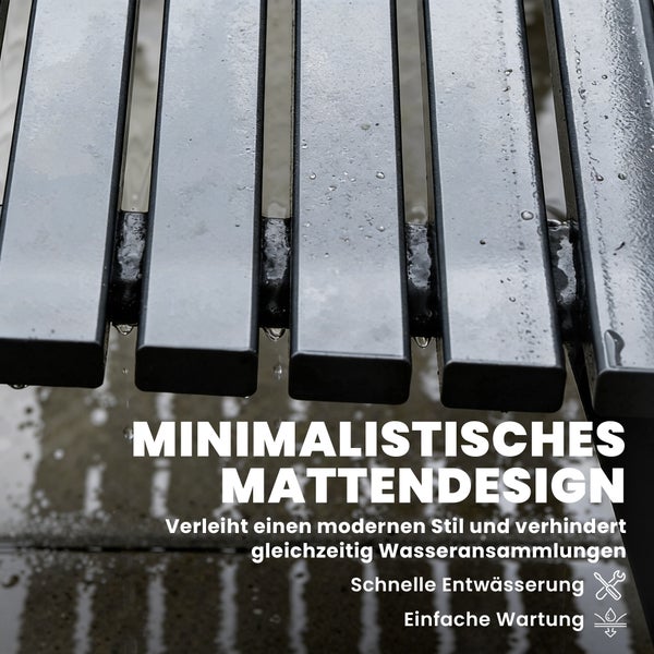 Metallmatte mit modernem minimalistischem Design, schneller Entwässerung und einfacher Wartung.