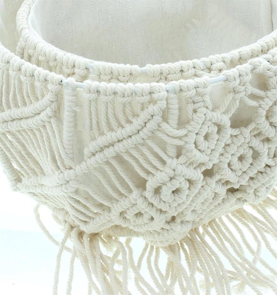Dekoleidenschaft 2x Wandkorb Makramee aus Baumwolle & Canvas, beige, Wandpflanzer, Hängekorb im Boho Chic, Flechtkorb, Aufbewahrungskorb