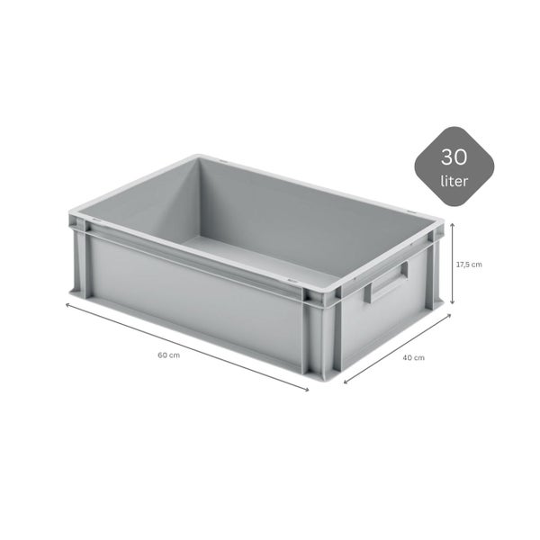 PROREGAL SuperSparSet 5 x Eurobehälter Mit Geschlossenem Griff und Scharnierdeckel HxBxT 17,5 x 40 x 60 cm 30 Liter Grau Eurobox Transportbox