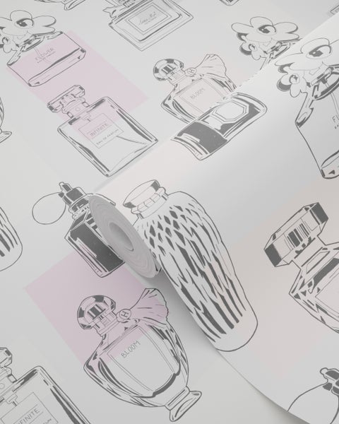 Tapetenrolle mit Parfümflakonmuster