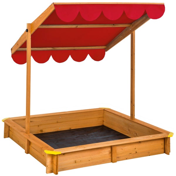 Sandkasten tectake Emilia 120 x 120 x 120 cm aus Holz mit verstellbarem Dach rot