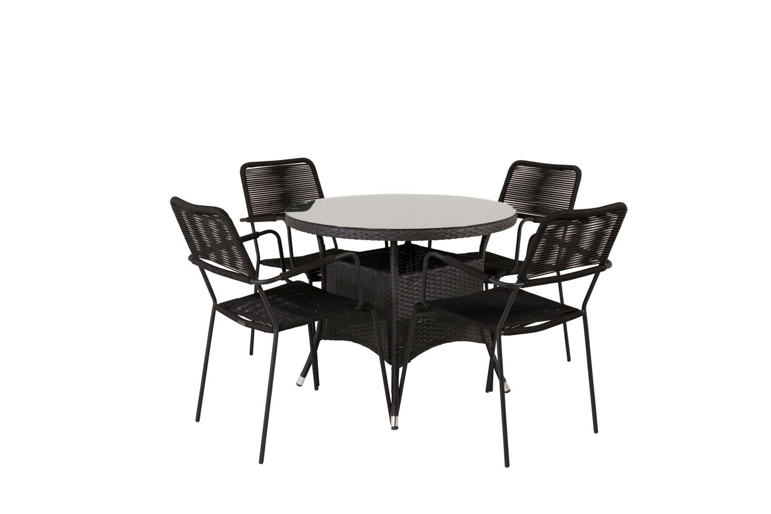 Volta Gartenset Tisch Ø90cm und 4 Stühle ArmlehneS Lindos schwarz.