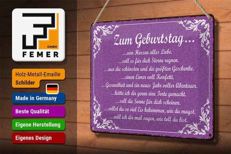 Blechschild Spruch 30x20cm zum Geburtstag alles Liebe