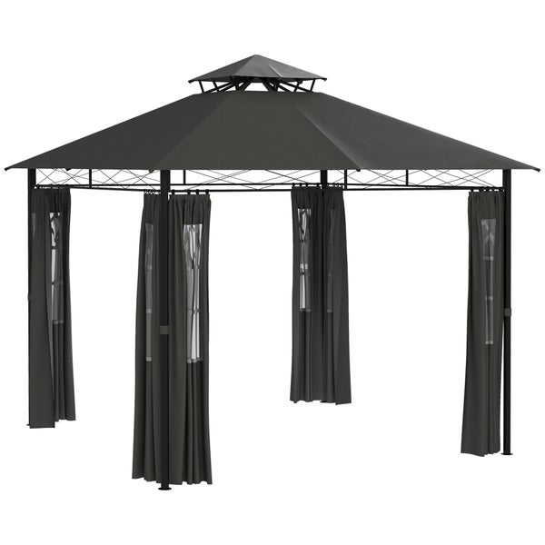 Outsunny Pavillon ca. 3 x 3 m, Gartenzelt mit Seitenwand, 295L x 295B x 285H cm, Metall, Dunkelgrau