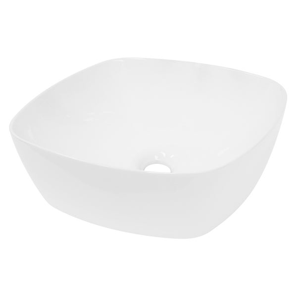 ECD Germany Waschbecken Waschtisch 405x405x140 mm aus Keramik Weiß inkl. Ablaufgarnitur für Waschbecken ohne Überlauf Aufsatzbecken Aufsatzwaschbecken Aufsatzwaschtisch Waschschale Spülbecken Becken