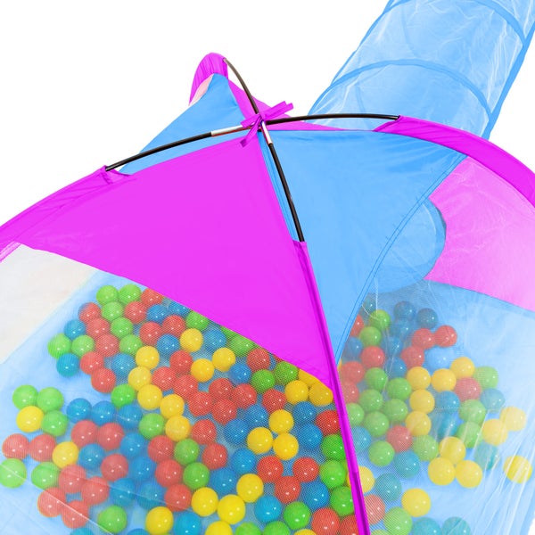 Spielzelt tectake  370 x 115 x 107 cm mit Tunnel, Iglu, 200 Bällen und abnehmbarem Dach blau