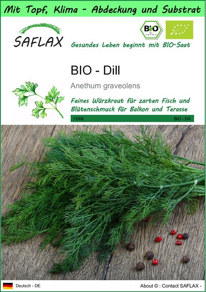 SAFLAX Garden to go - BIO - Dill - Anethum graveolens - 700 Samen - Mit Topf, Klima - Deckel und Anzuchtsubstrat