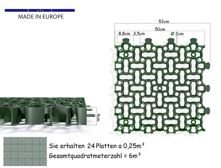 BigDean 24x Rasengitter Paddockplatte 50x50 cm Reitplatzmatten Rasenmatten Rasenwaben Kiesgitter Parkplatzrasen 6 m²