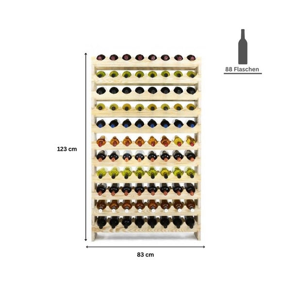 PROREGAL Weinregal Vinoteca Flex  HxBxT 123 x 83 x 29 cm 88 Flaschen Massives Kiefernholz Natur Unbehandelt