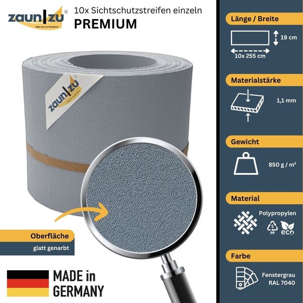 Zaun zu Sichtschutzstreifen im Zehnerpack, Premiumqualität, aus Polypropylen, 19 Zentimeter breit und 255 Zentimeter lang
