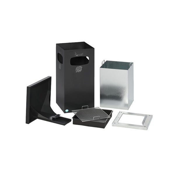 Standascher-Set bestehend aus Gehäuse, Innenbehälter, Montagematerial, Bodenplatte und Gitter.