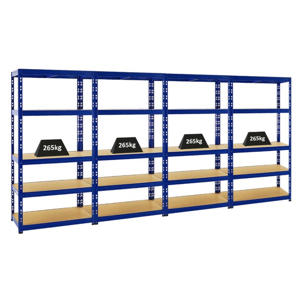 PROREGAL Mega Deal 4x Schwerlastregal Tiger HxBxT 180 x 90 x 45 cm Fachlast 265 kg 5-Ebenen Blau