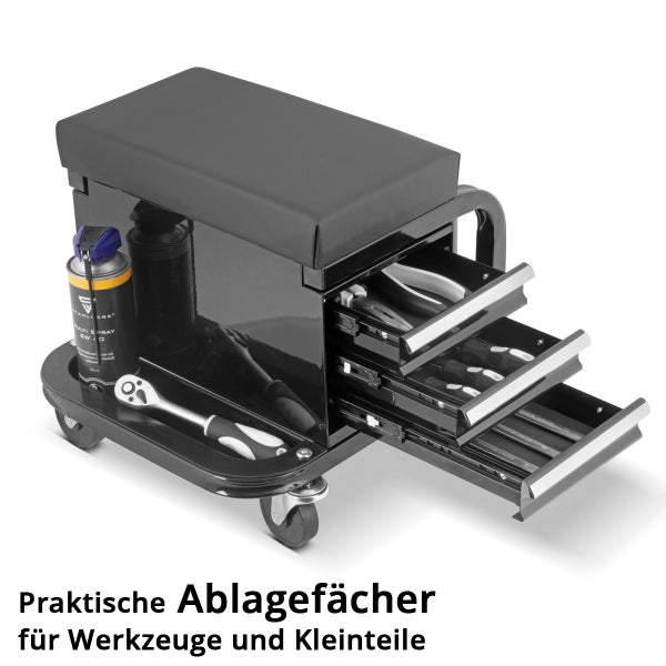 STAHLWERK Werkstatthocker MWH 3 ST mit 120 kg Tragkraft Werkstattsitz Rollhocker