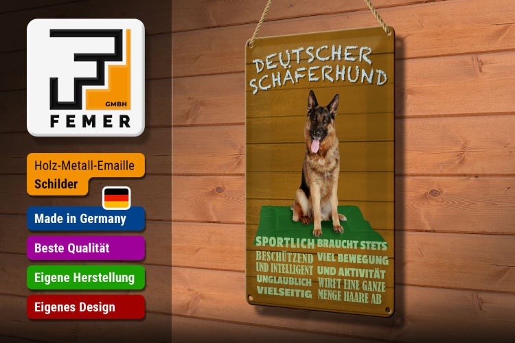 Metallschild mit Deutschem Schäferhund Motiv und Größenangabe 20 x 30 cm