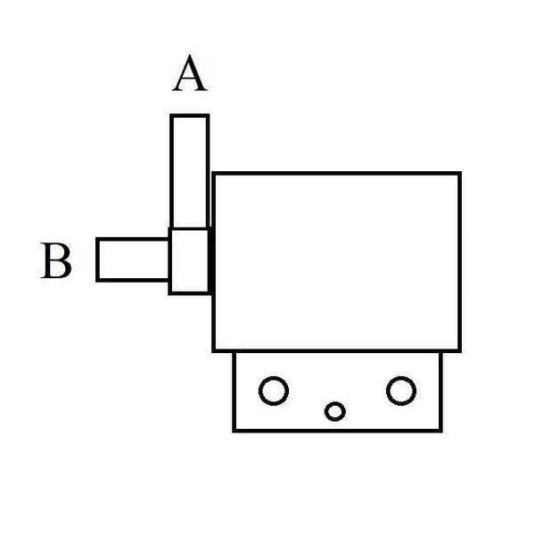 Schematische Darstellung eines technischen Bauteils mit Kennzeichnungen A und B für Montagehinweise.
