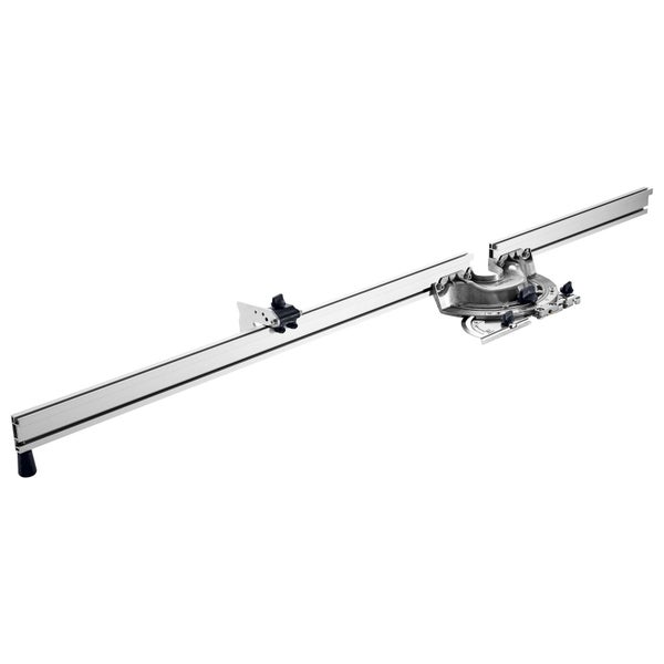 Einstellbarer Winkelanschlag aus Metall mit langer Führungsschiene und Winkelskala für präzise Schnitte.