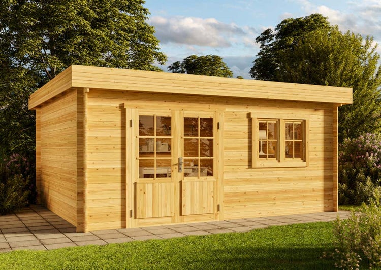 Alpholz Gartenhaus Spree-28 B Gartenhaus aus Holz in natur, Holzhaus mit 28 mm Wandstärke, Blockbohlenhaus mit Montagematerial imprägniert 5x4m