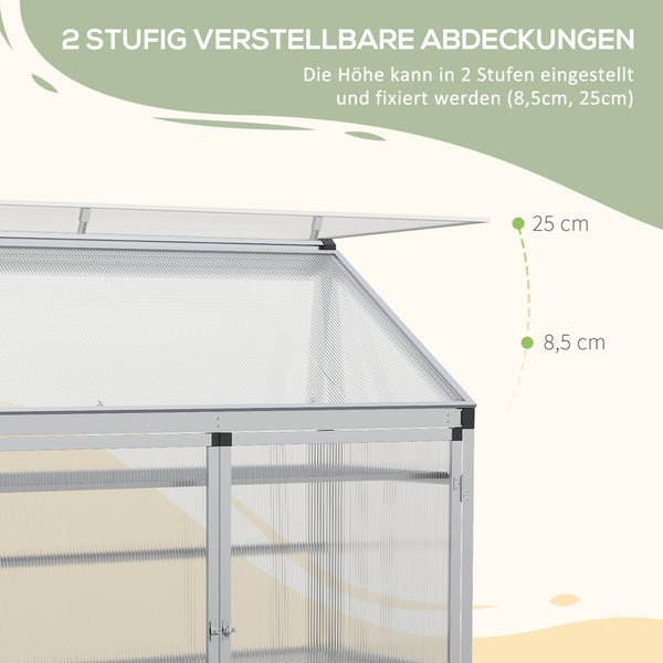 Outsunny Alu-Gewächshaus, mit 3 Ebenen, 131 x 58 x 139,5 cm, Polycarbonat, Aluminium, Silber