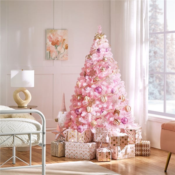 Yaheetech 154 cm Künstlicher Weihnachtsbaum , Rosa
